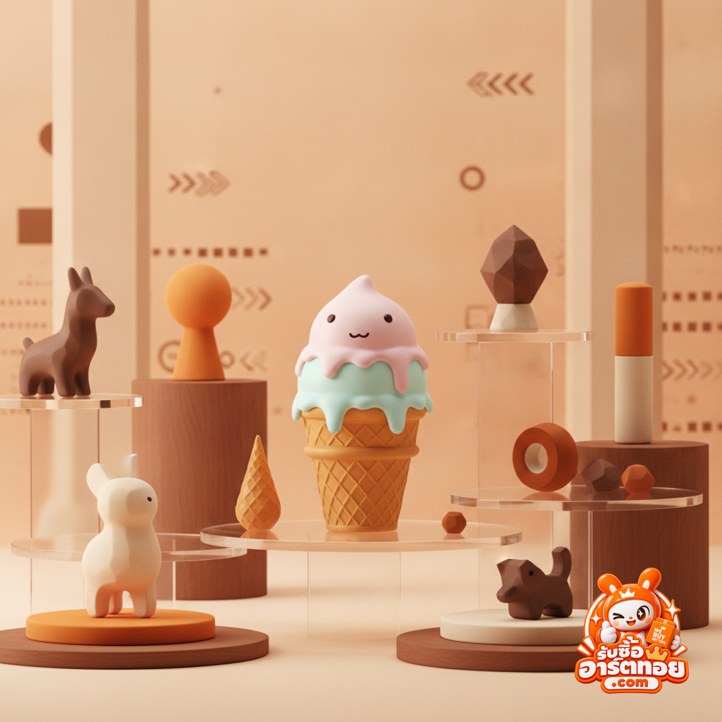ฟิกเกอร์ Ice Cream Dino ไดโนเสาร์ไอศกรีมซอฟบี้บนโคนวาฟเฟิล ผลงานของ Ziqi Wu และ Unbox Industries