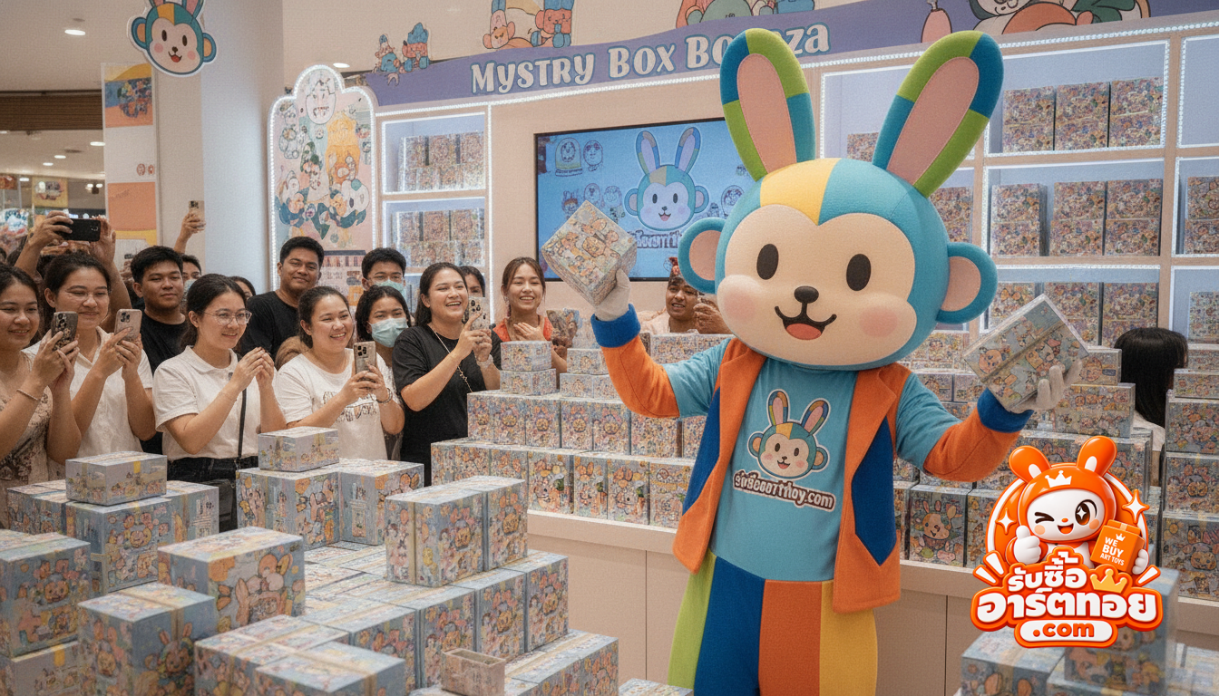 ประติมากรรมไวนิลรูปทรง Monkey-Rabbit คาแรกเตอร์ Paw! ของแบรนด์ Coarse บนแท่นจัดแสดงสำหรับนักสะสม