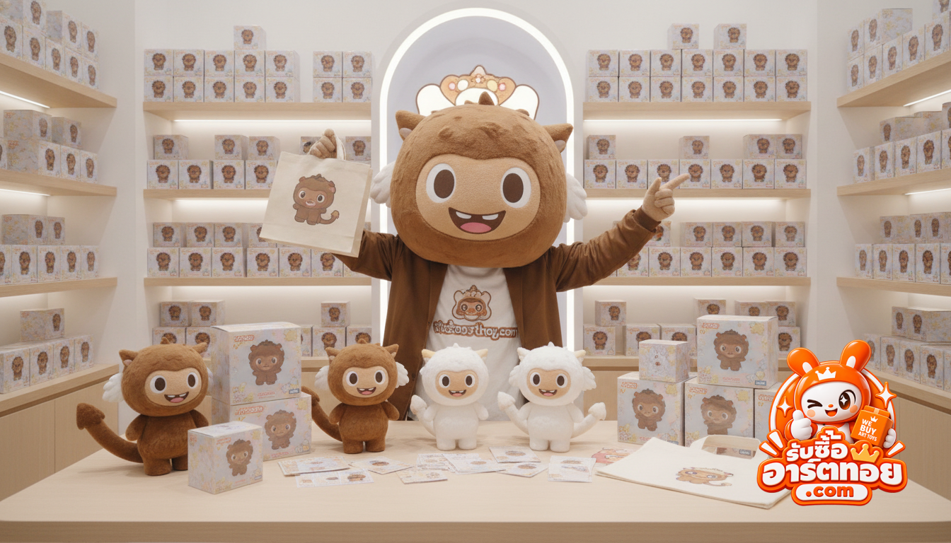 ตุ๊กตาและฟิกเกอร์ Zimomo The Monsters วางคู่กับกล่องและอุปกรณ์สะสมสำหรับการตรวจเช็กสภาพรับซื้อ